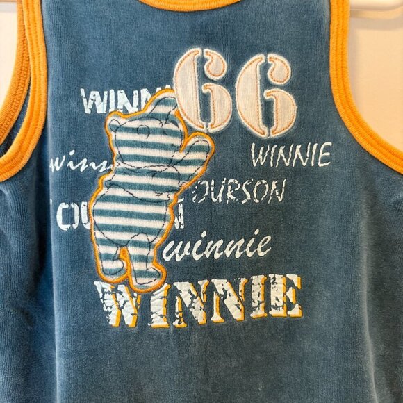 Winnie the Pooh Overalls Romper Blue Velvety 6-9 months Blue / Orange - Picture 3 of 6